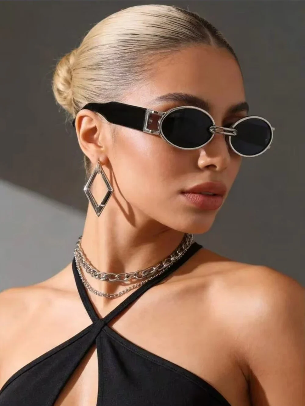 Round Black Sunglasses with Silver Accents